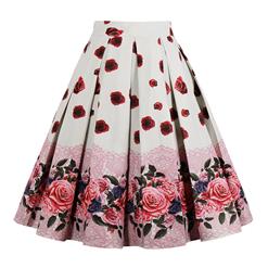 Women's Retro Vintage European Style Floral Print High Waisted Flared Pleated Skater Skirt HG16492
