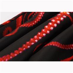 Retro Casual Octopus Print High Waist Ruffled Flared Midi A-Line Skirt HG16565