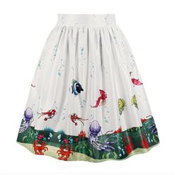 1950's Vintage Midi A-Line Skirt, Sexy High Waist Flared Skirt for Women, Cartoon Print Ruffled Flared Midi Skirt, Lovely Cartoon Print A-Line Skirt, Retro Casual Printed A Line Skirts, #HG17047