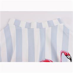 Vintage Casual Striped Red-crowned Crane Print High Waist Flared Midi A-Line Skirt HG17414