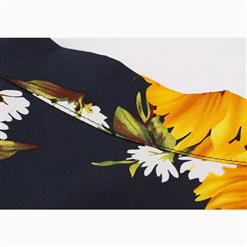 Vintage Casual Sunflower Daisy Print High Waist Flared Midi A-Line Skirt HG17415