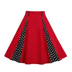 1950's Retro Red Polka Dots Rockabilly High Waist Flared Pleated Skirt HG18702