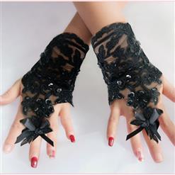 Gothic Sexy Sheer Floral Lace bow Fingerless Gloves Cosplay Accessory HG20217
