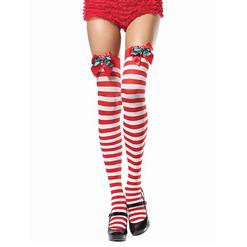 Double Bow Candy Cane Stockings,Thigh High Stockings,  sexy Santa Stockings, #HG2845