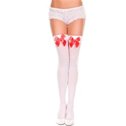 Opaque Thigh Highs with Satin Bow, Costume Hosiery, Costume Thigh High, Satin Bow Thigh High, #HG4820
