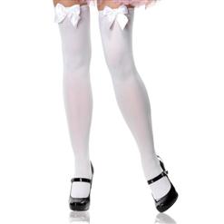 Opaque Thigh Highs with Satin Bow, Costume Hosiery, Costume Thigh High, Satin Bow Thigh High, #HG4822