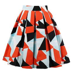 Women's Retro Vintage Triangle Printed High Waisted Flared Pleated Skater Skirt HG17226