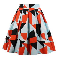Women's Retro Vintage Triangle Printed High Waisted Flared Pleated Skater Skirt HG17226
