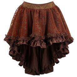 Elegance Lace and Satin Skirt, Black High Low Skirt, Lace and Satin High Low Skirt, Brown Vintage Skirts, Gothic Style Skirts, Asymmetrical Skirts, #HG15037