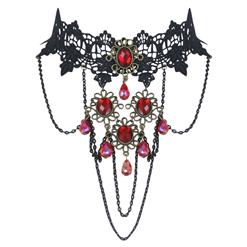 Retro Gothic Victorian Lace Gem Chocker Necklace J12061