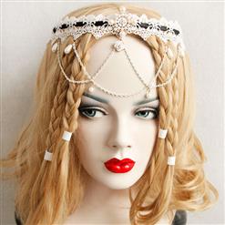 Bride's White Pearl Crown Crochet Lace Hair Clasp J12856