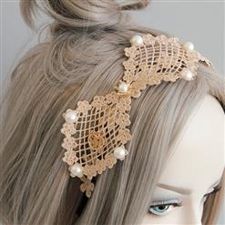 Apricot Bow Floral Lace Wedding Party Hairband J12920