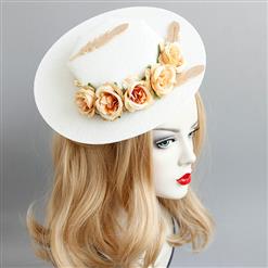 Elegant Charming Beige Flower and Feather Net Hair Clip Hat J17270