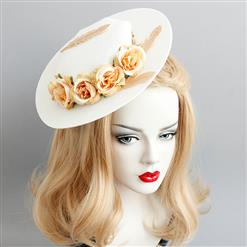 Charming Beige Flower Hair Clip, Flower Net Hair Clip Hat, Fashion Beach Hat for Women, Elegant Flower and Feather Hair Clip, Casual Beige Flower Hair Accessory, #J17270