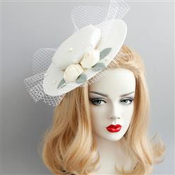 Elegant Charming White Flower and Bead Net Hair Clip Hat J17271