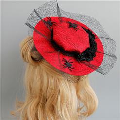 Elegant Charming Red Flower and Spider Net Hair Clip Hat J17323