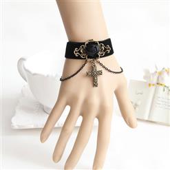 Gothic Balck Wristband Floral Embellishment Bracelet J17807