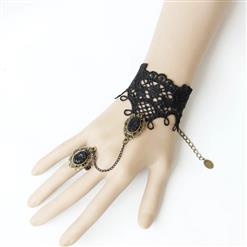 Black Victorian Gothic Lace Wristband Bracelet Metal Ring J17810