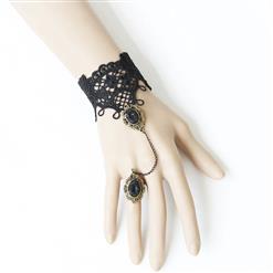 Black Victorian Gothic Lace Wristband Bracelet Metal Ring J17810