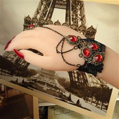 Black Vampire Gothic Lace Wristband Ruby Bracelet Metal Ring J17811