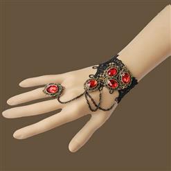 Black Vampire Gothic Lace Wristband Ruby Bracelet Metal Ring J17811