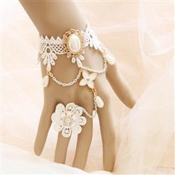 Victorian Vintage Style Bracelet, Vintage Bracelet for Women, Vintage Style White Lace Bracelet, Cheap Wristband, Victorian Bride Bracelet, Fashion Bride Bracelet with Ring, #J17816
