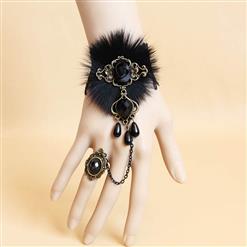 Fashion Black Gothic Lace Wristband Fur Rose Bracelet with Ring J17849