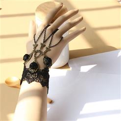 Victorian Gothic Black Floral Lace Wristband Black Roses Embellishment Bracelet J17869