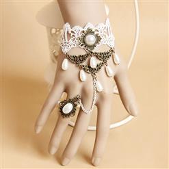 Vintage Lace Pearl Wristband Metal Ring Bracelet J17872