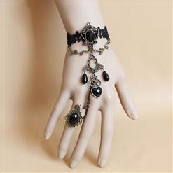 Fashion Black Gothic Lace Wristband Euripean Style Bracelet with Ring J17878