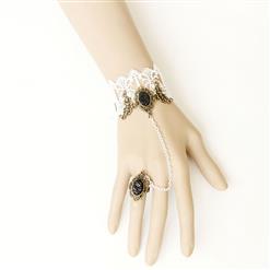 Victorian Lace Wristband Gem Embellishment Bracelet with Ring J17885