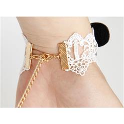 Vintage White Floral Lace Wristband Butterfly Embellishment Bracelet with Ring J17903