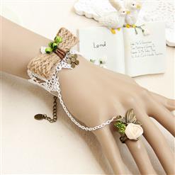 Vintage Floral Lace Wristband Braided Bowknot Embellishment Bracelet with Ring J17908