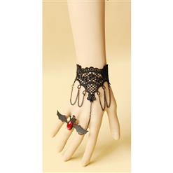 Victorian Gothic Black Lace Wristband with Bat Embellishment Ring J17909
