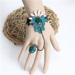 Vintage Style Blue Flower Embroidery Rose Bracelet with Ring J17920