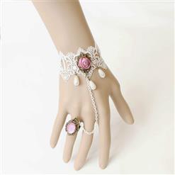 Vintage Wristband Rose Embellishment Bracelet with Ring J18046