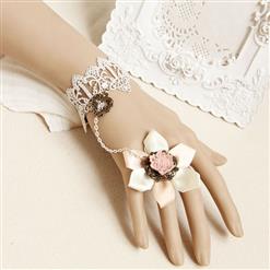 Vintage Wristband Pink Resin Flower Embellished Bracelet with Ring J18050