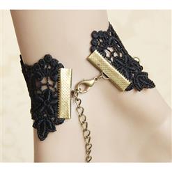 Victorian Gothic Black Floral Lace Wristband Rose Bracelet with Ring J18064