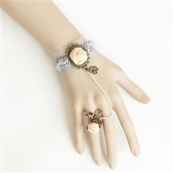 Vintage Lace Bracelet, Gothic Rose Bracelet, Cheap Wristband, Gothic White Lace Bracelet, Victorian Floral Lace Bracelet, Retro White Floral Lace Wristband, Bracelet with Ring, #J18114