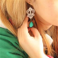 Vintage Style White Floral Lace with Grass-green Drop Gem Earrings J18407