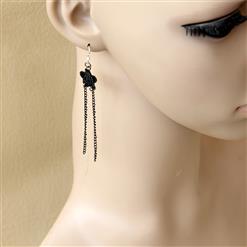 Retro Little Black Flower Long Tassels Earrings J18428