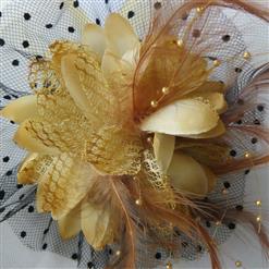 Retro Victorian Yellow Sheer Mesh Feather Fascinator Party Hairpin Accessory J7241