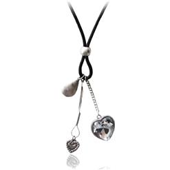 Women's Fashion Silver Metal and Rhinestone Heart Pendant Necklace J7423