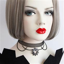 Black Gothic Vintage Netted Hanging Chain Gear Choker Necklace J17379