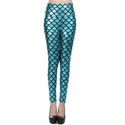 Sexy Turquoise Fish Scale Pattern High Waist Leggings L10257
