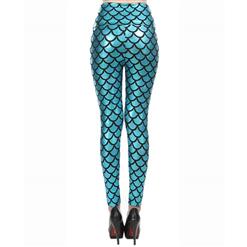 Sexy Turquoise Fish Scale Pattern High Waist Leggings L10257