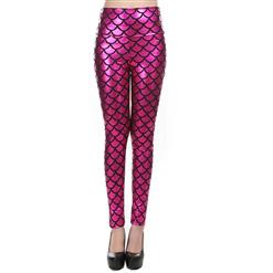 Sexy Hot-Pink Fish Scale Pattern High Waist Leggings L10262