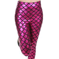 Sexy Hot-Pink Fish Scale Pattern High Waist Leggings L10262
