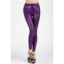 Sexy Leggings, Fashion Low Waist Legging Pants, Cheap Fish Scale Pattern Leggings, Ladies Purple Leggings, #L10267
