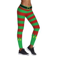 Women's Sexy 3D Digital Print Chic Ugly Santa Stripe Christmas Slim Leggings Tights L15106